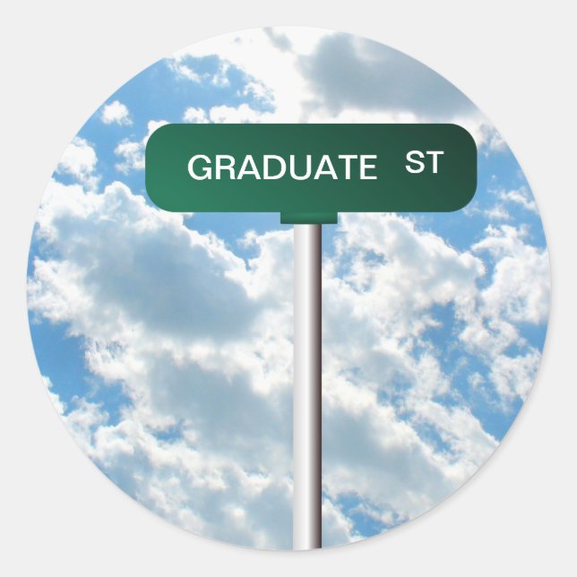 Adesivo Redondo Nome Personalizado Sinal de Rua no Céu Azul (Frente)