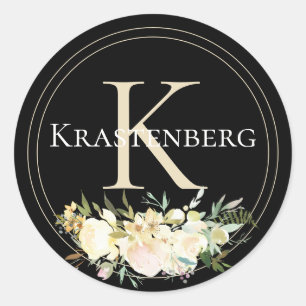 Adesivo Redondo Nome Personalizado Sofisticado da Família Monogram