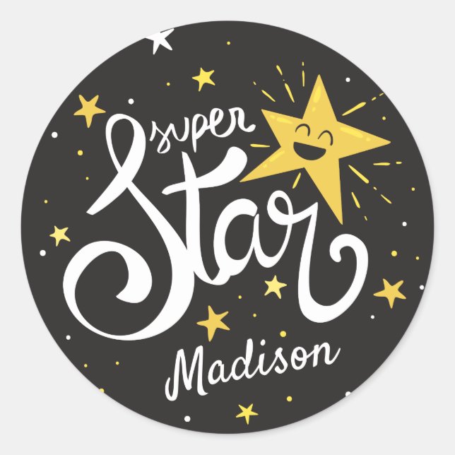 Adesivo Redondo Nome personalizado Superstar (Frente)