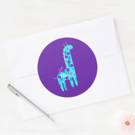 Adesivo Redondo Nome Personalizado Turquoise Giraffe Cujo Pássaro