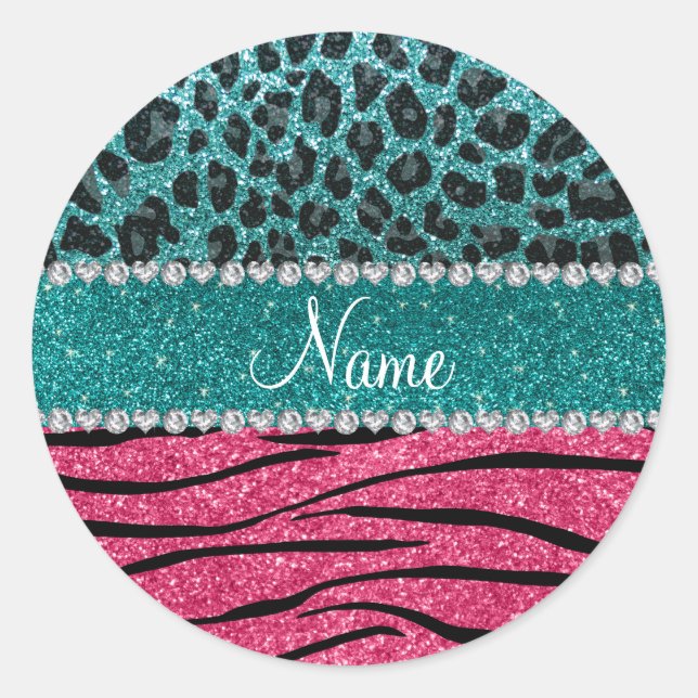 Adesivo Redondo Nome personalizado turquoise leopardo rosa-rosa ze (Frente)