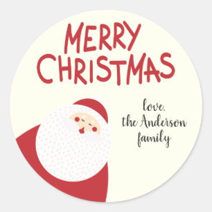 Adesivo Redondo Nome Personalizado Vermelho Feliz Natal Papai Noel
