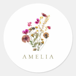 Adesivo Redondo Nome personalizado Wildflower