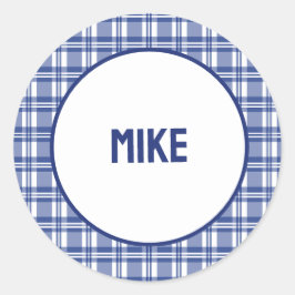 Adesivo Redondo Nome personalizado | Xadrez azul