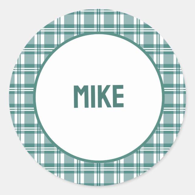 Adesivo Redondo Nome personalizado | Xadrez verde (Frente)