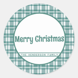 Adesivo Redondo Nome personalizado | Xadrez verde | Feliz Natal