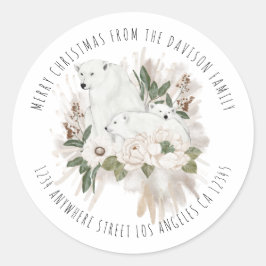 Adesivo Redondo Nome Polar Bears Endereço de devolução Feliz Natal