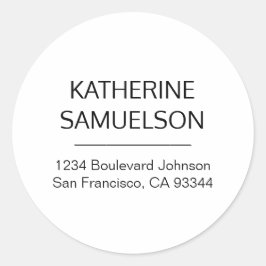 Adesivo Redondo Nome preto branco clássico e endereço de devolução