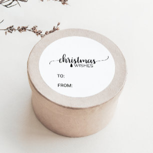 Adesivo Redondo Nome preto & branco simples do Natal da caligrafia