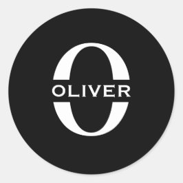 Adesivo Redondo Nome Preto E Branco Do Monograma Personalizado