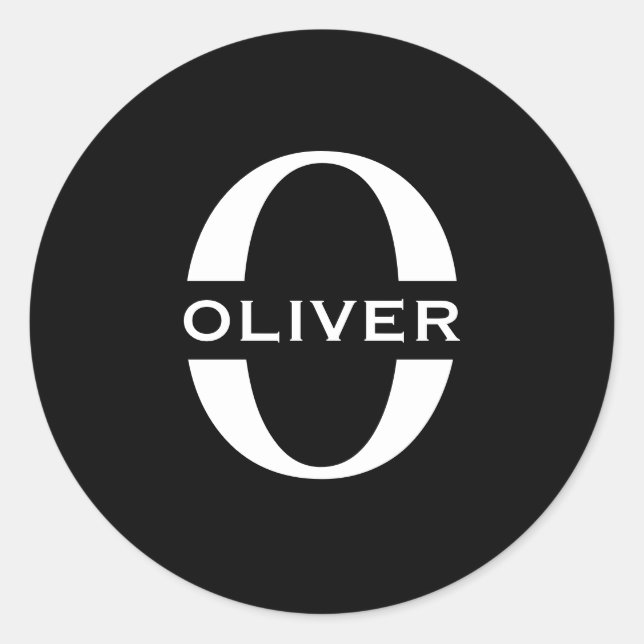 Adesivo Redondo Nome Preto E Branco Do Monograma Personalizado (Frente)