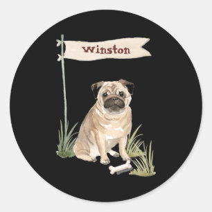 Adesivo Redondo Nome Pug Cão de Estimação