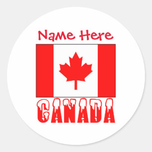 Adesivo Redondo Nome Redondo da Bandeira do Canadá Personalizado