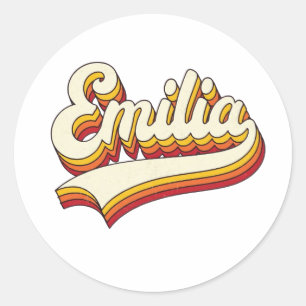Adesivo Redondo Nome Retro Emilia Design Vintage Anos 70