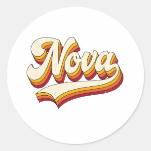 Adesivo Redondo Nome Retro Nova Design Vintage 70s