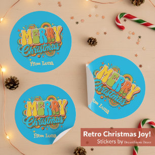 Adesivo Redondo Nome Retro Personalizado de Natal Groovy