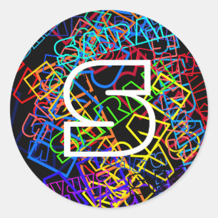 Adesivo Redondo Nome Retromoderno e cores brilhantes do monograma