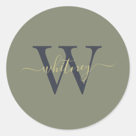 Adesivo Redondo Nome Simples Clássico do Monograma e Verde Oleícol