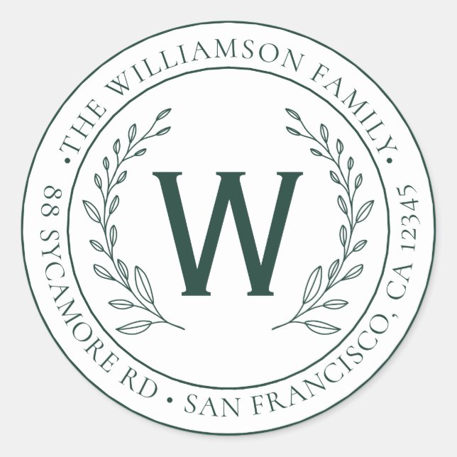 Adesivo Redondo Nome Simples Moderno da Família Monograma Endereço (Frente)