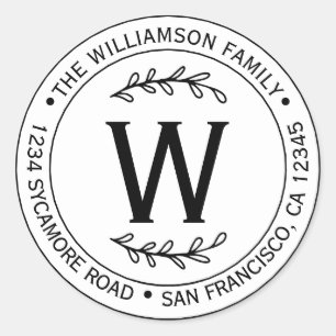 Adesivo Redondo Nome Simples Moderno da Família Monograma Endereço