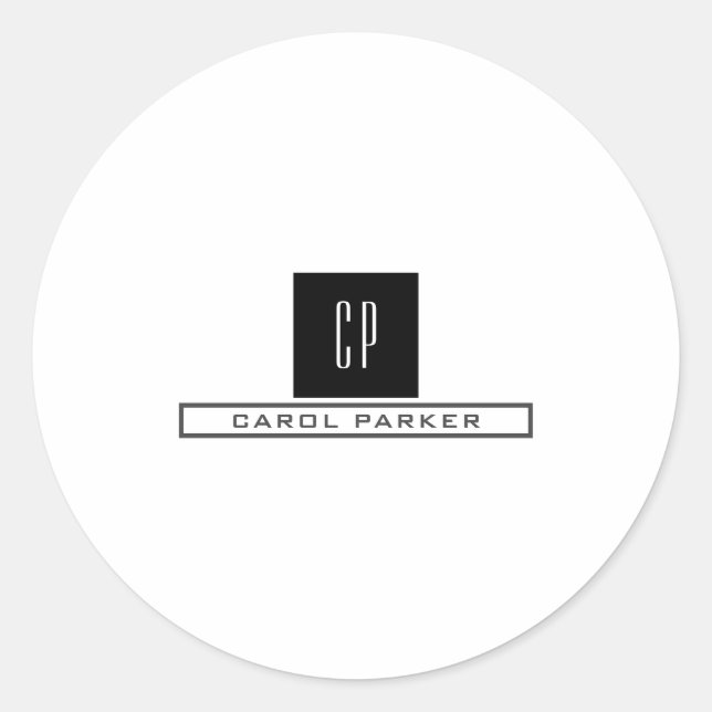 Adesivo Redondo Nome Simples Simples do Monograma Profissional Mod (Frente)