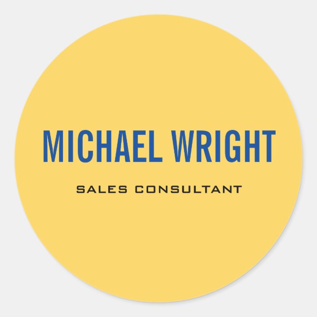 Adesivo Redondo Nome Simples Simples Simples de Simples Amarelo Az (Frente)