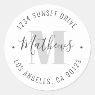 Adesivo Redondo Nome & Texto Circular Clássico Monograma   Branco