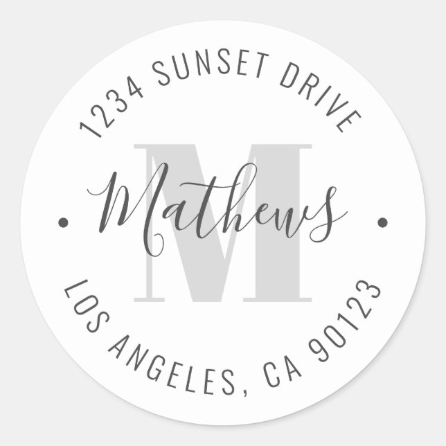 Adesivo Redondo Nome & Texto Circular Clássico Monograma | Branco (Frente)