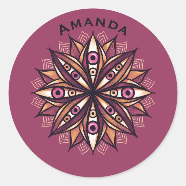 Adesivo Redondo Nome Trippy da Flor Psicodélica dos Olhos Cerrados (Frente)