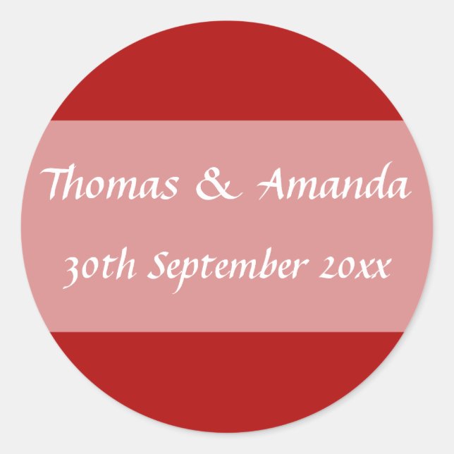 Adesivo Redondo Nome Vermelho e Selo de Envelope de Data (Frente)