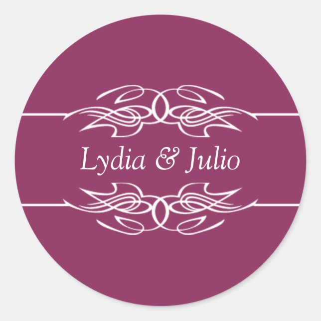 Adesivo Redondo Nomes Convite Framboesa Escura (Frente)