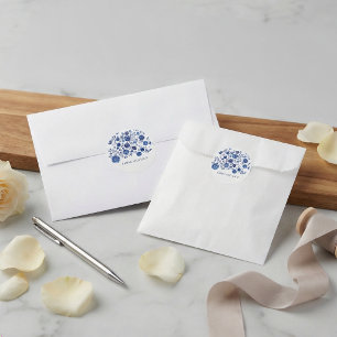 Adesivo Redondo Nomes de Casais Florais Delft Azul Empoeirado