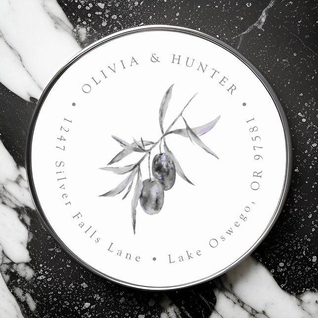 Adesivo Redondo Nomes de Casal de Casamento de Branch de Olive End (Criador carregado)