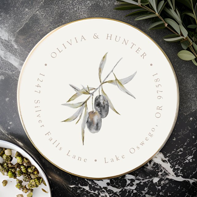 Adesivo Redondo Nomes de Casal de Casamento de Branch de Olive End (Criador carregado)