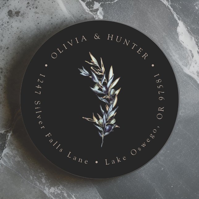 Adesivo Redondo Nomes de Casal de Casamento de Branch de Olive End (Criador carregado)