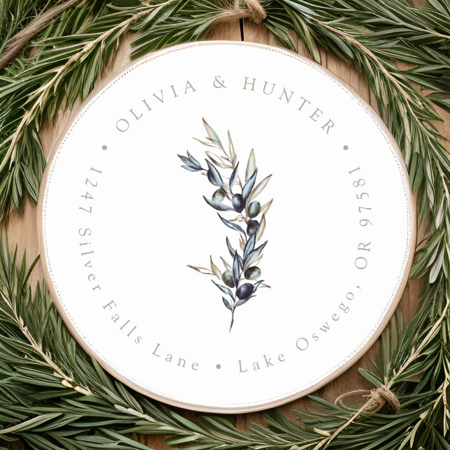 Adesivo Redondo Nomes de Casal de Casamento de Branch de Olive End (Criador carregado)