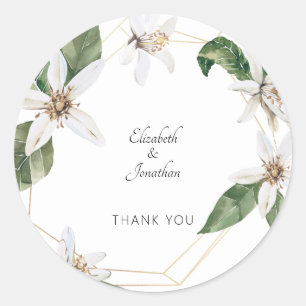 Adesivo Redondo Nomes de Casamento Floral Branco Obrigado