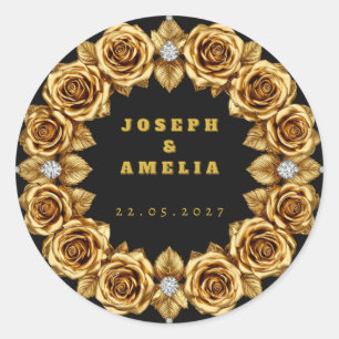 Adesivo Redondo Nomes de Casamento Personalizados Dourado Monogram