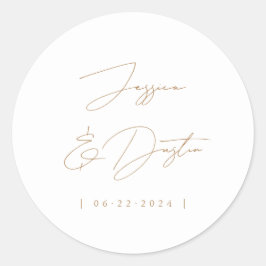 Adesivo Redondo Nomes de Data de Script Elegante Dourado Minimalis