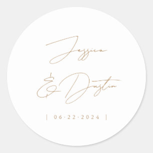 Adesivo Redondo Nomes de Data de Script Elegante Dourado Minimalis
