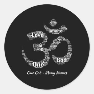 Adesivo Redondo Nomes de Deus no Símbolo Om Yoga Inspirado Aum