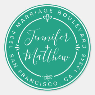 Adesivo Redondo Nomes de Monograma Russo Chic Retorna Endereço Ver