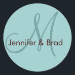 Adesivo Redondo Nomes de noiva de casamento Monograma Sticker Azul<br><div class="desc">Envelope de Convite Seal_Inicial,  monograma,  nomes de letras e Monograma Inicial Adesivo Robin Ovo Azul e Marrom Personalizável</div>