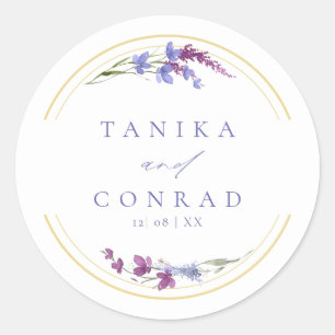 Adesivo Redondo Nomes de Watercolor de Casamento de Flores Selvage