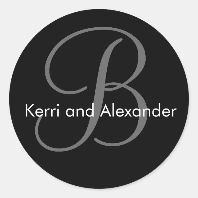 Adesivo Redondo Nomes e Monograma Inicial do Vinheta B Preto e Bra (Frente)