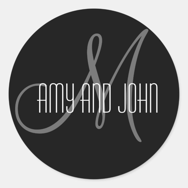 Adesivo Redondo Nomes e Monograma Inicial Vinheta de Casamento Pre (Frente)