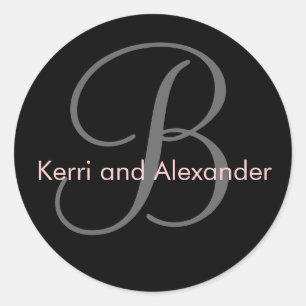 Adesivo Redondo Nomes e Monograma Inicial Vinheta Preto e Rosa