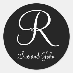 Adesivo Redondo Nomes e Último Monograma Branco Inicial R