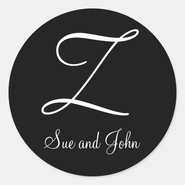 Adesivo Redondo Nomes e Últimos Monogramas brancos iniciais Z (Frente)