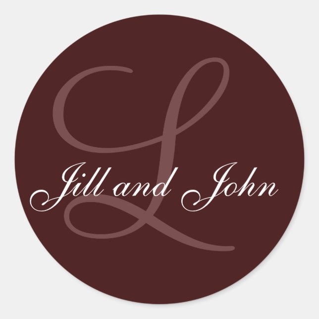 Adesivo Redondo Nomes e Vinheta do Monograma Inicial Castanho (Frente)